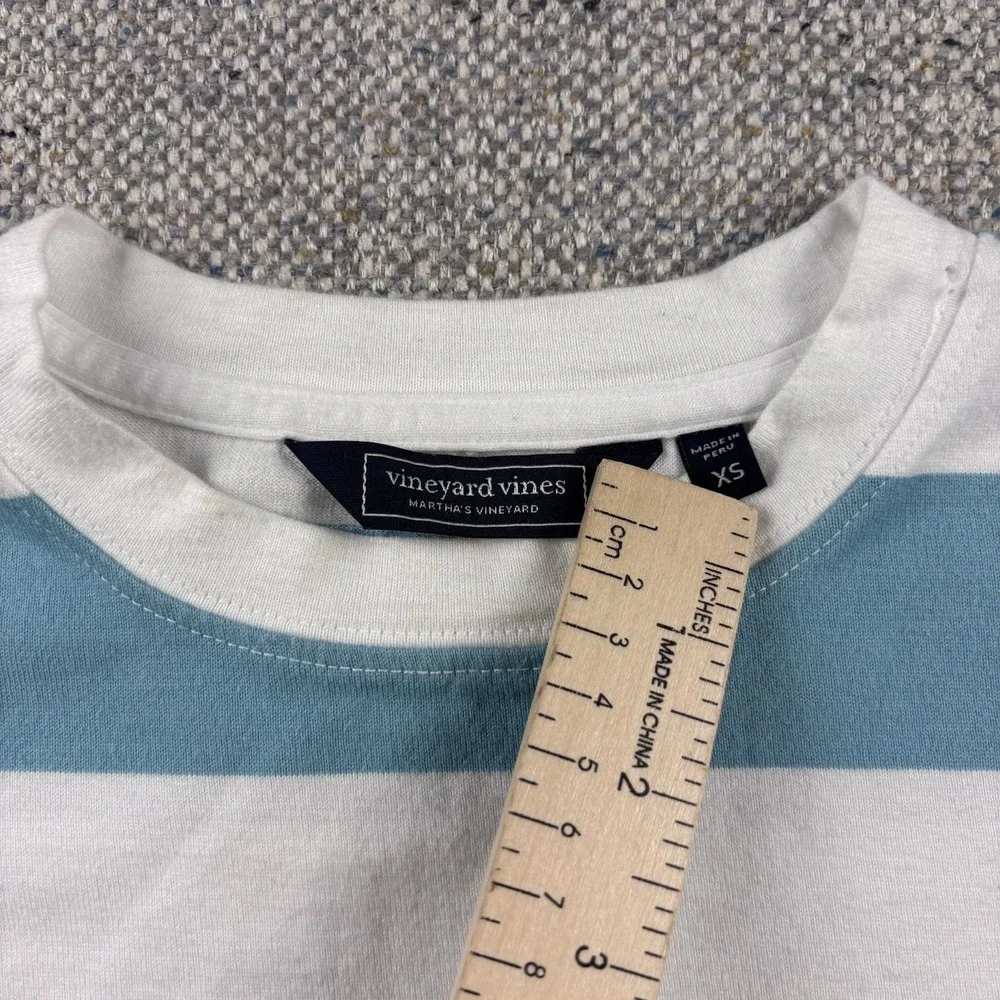 Vineyard Vines Women's Oversized Crop Striped Long Sleeve Tee Aqua White XS